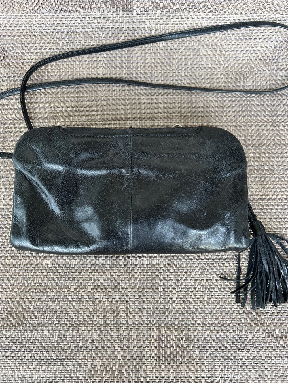 HOBO International smooth Black Leather Crossbody Bag with Tassel